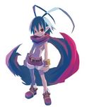  blue_hair disgaea full_body harada_takehito laharl lowres makai_senki_disgaea male_focus official_art red_eyes red_scarf red_shorts scarf shirtless shoes shorts solo standing white_background 