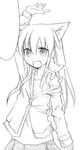  animal animal_ears animal_on_shoulder cat cat_ears cat_on_shoulder copyright_request greyscale long_hair long_sleeves monochrome solo takami_ryou 