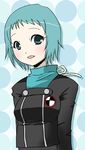  aqua_eyes aqua_hair junako long_sleeves persona persona_3 school_uniform short_hair smile solo yamagishi_fuuka 