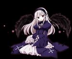  koshou_shichimi long_sleeves pale_skin rozen_maiden silver_hair solo suigintou wings 