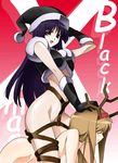  all_fours antlers bdsm black_gloves black_santa_costume bondage bottomless bound brown_hair christmas gloves hat hiiragi_akao jinki long_hair multiple_girls nude purple_hair riding santa_costume santa_hat shiva_(jinki) slave strap tears tsunashima_shirou 