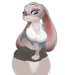  2019 anthro bedroom_eyes big_breasts bluedrg19 blush bra breasts cleavage clothed clothing disney eyelashes female front_view fur half-closed_eyes judy_hopps lagomorph looking_down mammal partially_clothed presenting presenting_breasts purple_eyes rabbit seductive shirt sketch skirt smile solo standing underwear undressing zootopia 