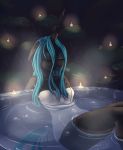  2019 absurd_res alasou anthro anthrofied blue_hair breasts candle changeling digital_media_(artwork) eyes_closed female floppy_ears friendship_is_magic hair hi_res horn insect_wings long_hair my_little_pony open_mouth partially_submerged queen_chrysalis_(mlp) solo sweat towel water wet wings 