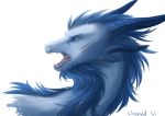  2019 blue_eyes blue_hair dragon feral fur furred_dragon hair headshot_portrait horn open_mouth portrait simple_background solo teeth tongue white_background wrappedvi 