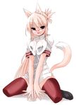  aka_ume animal_ears breast_squeeze breasts fox_ears glasses large_breasts original solo tail thighhighs 