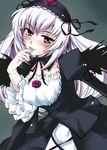  doll_joints ishizaki_uni long_sleeves pink_eyes rozen_maiden solo suigintou tongue white_hair 