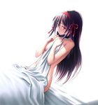  bed bed_sheet breasts choker long_hair medium_breasts naked_sheet nude original purple_hair red_eyes ribbon solo tears yasuyuki 