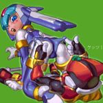  1girl bingo_tarte blonde_hair helmet leviathan_(rockman) lowres oekaki rockman rockman_zero skin_tight zero_(rockman) 