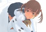  brown_eyes brown_hair kiriman_(souldeep) long_sleeves original school_uniform short_hair short_twintails snowman solo twintails 