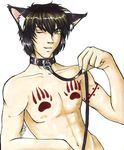  animal_ears artist_request bodypaint cat_ears catboy collar copyright_request leash male_focus muscle one_eye_closed solo tail tattoo 