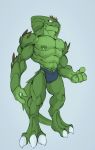  abs anthro barazoku biceps bulge claws clothing cobra dagantfus_(artist) digital_media_(artwork) digitigrade fangs full-length_portrait green_scales male mostly_nude muscular muscular_male nipple_piercing nipples pecs piercing portrait reptile scales scalie simple_background snake solo spines standing toe_claws underwear 