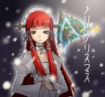  brown_eyes christmas face heebee long_hair long_sleeves lowres persona persona_3 red_hair solo translated what yoshino_chidori 