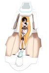  black_hair boots breast_squeeze breasts cleavage copyright_request elbow_gloves glasses gloves highres large_breasts miito_shido panties short_hair solo thighhighs underwear white_panties yellow_eyes 