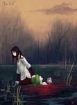  bf._(sogogiching) blood copyright_request forest knife lake long_sleeves multiple_girls murder nature tree wading water 