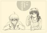  1girl bespectacled glasses kanon kitagawa_jun long_sleeves misaka_kaori misaki_juri monochrome yellow 