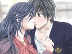  1girl crescendo d.o. game_cg hetero kiss long_hair long_sleeves sasaki_ryou shito_kaori surprised 