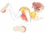  copyright_request kawanishi_yuuji lace lace-trimmed_panties panties print_panties slippers solo thighhighs underwear yellow_panties 