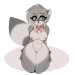  anthro barely_visible_genitalia barely_visible_pussy breasts chococosalo curvaceous female kneeling looking_at_viewer mammal nipples procyonid pussy raccoon smile solo thick_thighs wide_hips 