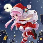  christmas christmas_lights finger_to_mouth full_moon long_sleeves moon night original santa_claus santa_costume shushing silhouette snowing solo tsunako 