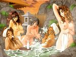  alcohol areolae artist_request breasts dark_nipples dark_skin drunk ichikawa_sakura kitayama_karin large_breasts multiple_girls nipples nude onsen private_garden sake shimamura_natsumi sugimoto_anzu tetratech towel uehara_kurumi 