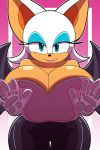  anthro big_breasts breast_squish breasts chiropteran clothed clothing covering covering_breasts eyelashes female half-closed_eyes hi_res huge_breasts kojiro-brushard kojiro-highwind lipstick makeup mamal mammal membranous_wings on_glass rouge_outfit rouge_the_bat smile solo sonic_(series) thick_thighs wide_hips wings 