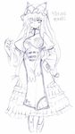  character_name dress english full_body greyscale hair_ribbon hand_on_hip hat hat_ribbon long_hair long_sleeves mob_cap monochrome one_eye_closed ribbon seo_tatsuya shoes simple_background sketch smile solo tabard touhou very_long_hair yakumo_yukari 