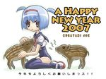  2007 blue_hair boar chinese_zodiac copyright_request kurayami_joe lowres new_year one-piece_swimsuit school_swimsuit school_uniform short_twintails solo swimsuit swimsuit_under_clothes thighhighs twintails year_of_the_pig 