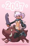  2007 armor boar boots chinese_zodiac copyright_request eyepatch hige_(higeen) new_year solo sword thighhighs weapon year_of_the_pig 