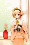  aegis_(persona) android blonde_hair blue_eyes hijiri_ruka japanese_clothes kimono long_sleeves persona persona_3 short_hair solo 