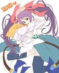  breast_hold breasts copyright_name green_eyes kisairo_kaede large_breasts long_hair mushihime-sama panties pantyshot purple_hair reco solo thighhighs twintails underwear very_long_hair white_panties 