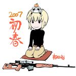  2007 aida_yuu dragunov_svd gun gunslinger_girl kagami_mochi long_sleeves new_year rico_(gunslinger_girl) rifle sniper_rifle solo weapon 