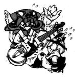  1girl artist_request cello chibi greyscale hamel instrument lowres monochrome ocarina sizer violin violinist_of_hameln 