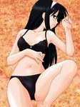  black_bra black_panties bra buzzer highres lingerie lying on_back panties solo toono_akiha tsukihime underwear underwear_only 