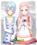  anemone_(eureka_seven) blue_hair eureka eureka_seven eureka_seven_(series) flower hair_ornament hairclip hanamura_mai long_hair long_sleeves multiple_girls pink_hair purple_eyes sad short_hair 