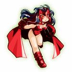  artist_request avengers bent_over black_hair boots breasts cape chibi cleavage closed_mouth covered_navel floating_hair full_body gloves groin halftone knee_boots leg_lift leg_up leotard light_smile long_hair looking_at_viewer lowres marvel medium_breasts outline outstretched_arms red_cape red_eyes red_footwear red_gloves red_leotard scarlet_witch smile solo spread_arms strapless strapless_leotard superhero wanda_maximoff white_background x-men 
