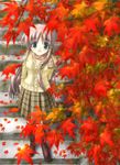  autumn leaf long_sleeves original shion_(kawasemi) solo stairs 