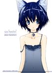  animal_ears bell black_hair blue_eyes cat_ears dress jingle_bell naporu navel original see-through short_hair solo strap_slip 