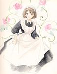  brown_hair copyright_request floral_background flower long_sleeves lowres maid mori_kaoru rose short_hair solo 