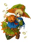  aoi_yuuji blonde_hair blue_eyes halloween hat jack-o'-lantern long_sleeves original pumpkin short_hair solo white_background witch_hat 