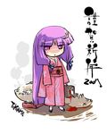  2007 alternate_costume chibi crescent crescent_hair_ornament hair_ornament japanese_clothes kimono long_sleeves lowres new_year patchouli_knowledge solo tokiame touhou 