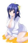  blue_hair bottomless breasts dress_shirt hima horn huge_breasts long_sleeves lowres momotarou_densetsu open_clothes open_shirt pointy_ears shirt solo yasha 