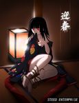  bangs black_hair black_kimono blunt_bangs enma_ai hime_cut japanese_clothes jigoku_shoujo kimono long_hair long_sleeves mouth_hold solo steed_(steed_enterprise) 