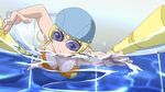  blonde_hair blue_eyes casual_one-piece_swimsuit door downblouse fisheye foreshortening goggles indoors lane_line one-piece_swimsuit partially_submerged pool sanshita screencap solo swim_cap swimming swimsuit tokimeki_memorial tokimeki_memorial_only_love water wet 