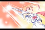  :&lt; anonan busou_renkin long_skirt long_sleeves lyrical_nanoha magical_girl mahou_shoujo_lyrical_nanoha o_o parody skirt solo takamachi_nanoha twintails 