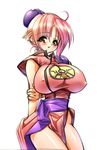 :o ahoge armor arms_behind_back bangs blush breasts bun_cover china_dress chinese_clothes covered_nipples cowboy_shot dragon_quest dragon_quest_dai_no_daibouken dress gunner-l high_collar holding_arm huge_breasts looking_at_viewer maam open_mouth parted_bangs pauldrons pink_dress pink_hair sash short_hair short_sleeves side_slit simple_background sketch solo taut_clothes taut_dress white_background yellow_eyes 