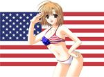  america american_flag american_flag_bikini bikini brown_hair copyright_request flag flag_background flag_print nishimata_aoi short_hair solo swimsuit 