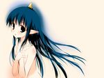  blue_hair flat_chest hima horn long_hair momotarou_densetsu nipples nude pointy_ears solo upper_body yasha 
