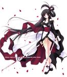  black_hair blood breasts cleavage german hair_ribbon japanese_clothes katase_nano kimono legs long_hair medium_breasts original petals ranguage red_eyes ribbon solo sword thighs translated weapon 