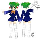  green_hair hattori_yamame kage_kara_mamoru! long_sleeves madara_sai school_uniform short_hair sketch thighhighs 