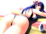  :o arin ass blanket blue_eyes blue_hair breast_press breasts butt_crack casual_one-piece_swimsuit hair_ribbon hima large_breasts looking_back lying on_stomach one-piece_swimsuit pangya ribbon sideboob solo sunbathing sunlight swimsuit wallpaper 